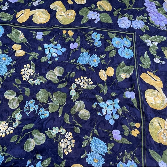 Navy Blue Floral Citrus Fruits Silky Head Wrap/Scarf - Picture 2 of 6